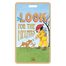 Mary Engelbreit “Look for The Helpers” Bag Tag – FSC Certified Wood, Eco-Friendly, Made in USA – Inspirational Keychain, Backpack or Luggage Tag, Teacher or Giftable Accessory