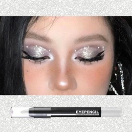 Pearl White Eyeshadow Stick, Glitter Eyeshadow Metallic Highlight Pencil, Smooth Long-Lasting Blendable Eyeliner Pearlescent Cream Eye shadow Crayon Easy to Color for Eyes Makeup