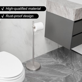 BWE Brushed Nickel Toilet Paper Holder Freestanding Toilet Paper Holder for Bathroom Toilet Paper Storage Holder Stand with Non-Slip Stable Base Modern Stainless Steel Toilet Tissue