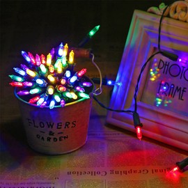 RECESKY 100 LED Christmas String Lights with Remote and Timer - 33ft Clear Mini Battery String Light, Fairy Lighting Decor for Outdoor, Indoor, Garland, Yard, House, Christmas Decorations, Multi Color