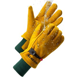 FEISHDEK Kids Leather Gardening Work Gloves, Safety Gloves, Reflective Breathable Design, for Children Gardening& Outdoor Activities (Small, Yellow Waterproof)