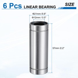 sourcing map 6Pcs LM12LUU Linear Bearing 12mm Bore 21mm OD 57mm Length Linear Ball Bearings Double Side Rubber Sealed Bearing Steel for CNC Machine 3D Printer Food Packaging Machine