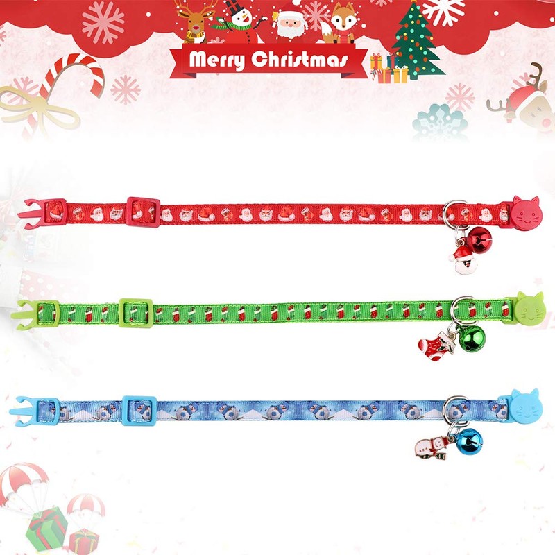 3PCS Christmas Breakaway Cat Collars with Bell Safe and Adjustable