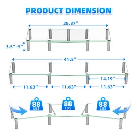 Simple Trending Dual Monitor Stand Riser, Computer Office Desktop Organizer for 2 Monitors with Tempered Glass, Adjustable Length and Angle Stand for Laptop,Printer,TV