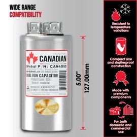 AC Capacitor 40 + 5 μF, 370/440 VAC, CBB65 Motor Run Round Capacitor for Air Conditioner, Industrial Electric Motors, Compressors, Air Conditioners