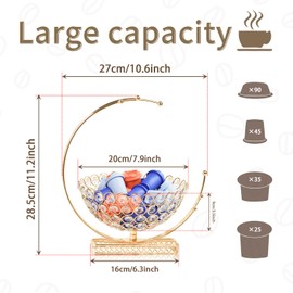 kolnlala Metal & Crystal Coffee Pod Holder & Candy Basket - Elegant Multipurpose Storage Organizer for K Cups, Espresso Pods, Treats - Kitchen, Office, Home Bar (Gold, 2 PCS)