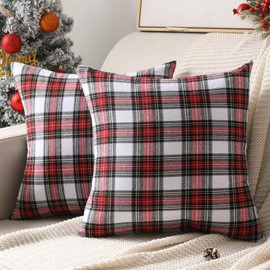 DFXSZ Christmas Pillow Covers 20x20 Set of 2 Buffalo Plaid Striped Christmas Pillow Red and White Christmas Decorations Throw Pillow Cover for Living Room Couch Sofa