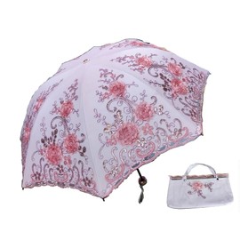 Zmgmsmh Foldable Lace Parasol Travel Sun Rain Umbrella Compact Anti UV Resistance Princess Sun Umbrella for Women & Girls (3D-Pink)