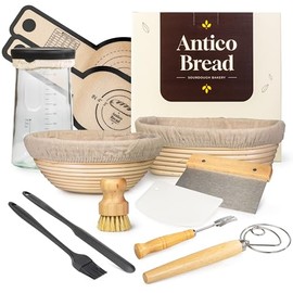 Complete Sourdough Starter Kit for Beginners – Sourdough Bread Kit with Banneton Bread Proofing Baskets & Bowls - Artisan Bread Making Kit with Starter Jar, Lame, Whisk - Full Baking Supplies Set