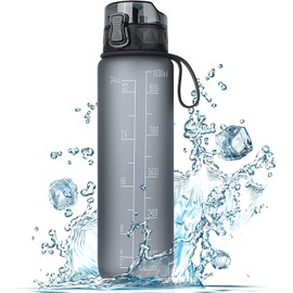 KGOGO Water Bottle 1 Litre Sports Water Bottle [BPA Free] Drinking Bottle with Non-Slip Rubber Grip Suitable for Bike, Outdoor, School, Gym