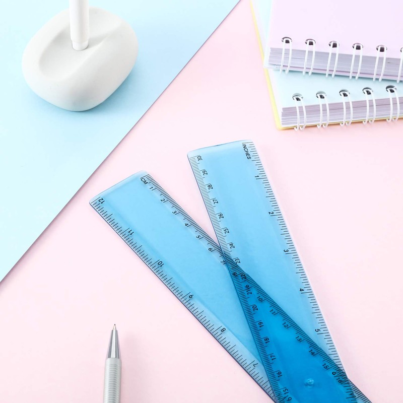 2 Pack Plastic Ruler Straight Ruler Plastic Measuring Tool for