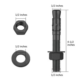 Wensilon 30Pcs 1/2x4-1/2 Inch Standard Fasteners for Heavy-Duty Black Wedge Anchors for Cement and Concrete