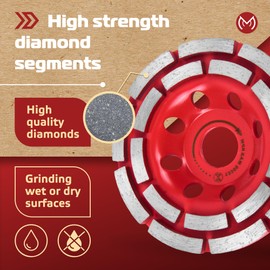 MonoPro Diamond Grinding Wheel 4 1/2 inch for Angle Grinder, Concrete Grinding Wheel 18 Segments, Cup Grinding Wheel, Double Row Diamond Cup Wheel for Grinding Concrete, Cement, Masonry - Medium Bond