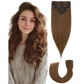 SLEEKALON Clip in Hair Extensions Real Human Hair Remy #4 Medium Brown - 10 Inch 50 Gram 8 Pcs Invisible Full Head Weft Straight