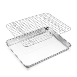 E-far Stainless Steel Baking Sheet with Wire Rack Set, 12.5” x 9.7” Cookie Sheet Broiling Pan for Oven, Rimmed Metal Tray with Cooling Rack for Cooking Roasting, Non-Toxic & Dishwasher Safe