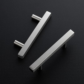 Ravinte 5 Pack 3-3/4 Inch Cabinet Pulls Brushed Nickel Sqaure Kitchen Cabinet Handles Silver Cabinet Hardware Stainless Steel Drawer Pulls 6 Inch Overall Length with Mounting Template