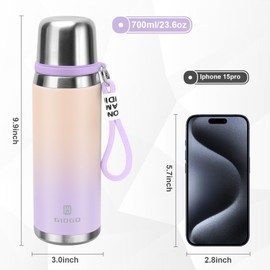 Stainless Steel Flask with Cup 700ml/23.6oz Vacuum Insulated Thermo Bottle Keep hot and Cold Water Bottles Coffee flasks.£¨Gradient Purple£©