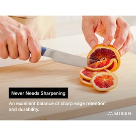 Misen Serrated Bread Knife - 6.8 Inch, High Carbon Stainless Steel, Japanese AUS10 - Best for Sourdough, Challah, Watermelon - Bread Slicer Knife, Chef - Bread Bowl, Handmade, Homemade Bread, Blue