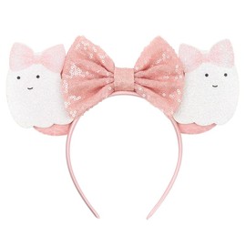 XINGKANG Pink Glitter Mouse Ear Bow Headband, Paired With Ghost Decoration, Gentle Pink Style, Adding a lively & Cute TouchTo The Look,MQYL-F