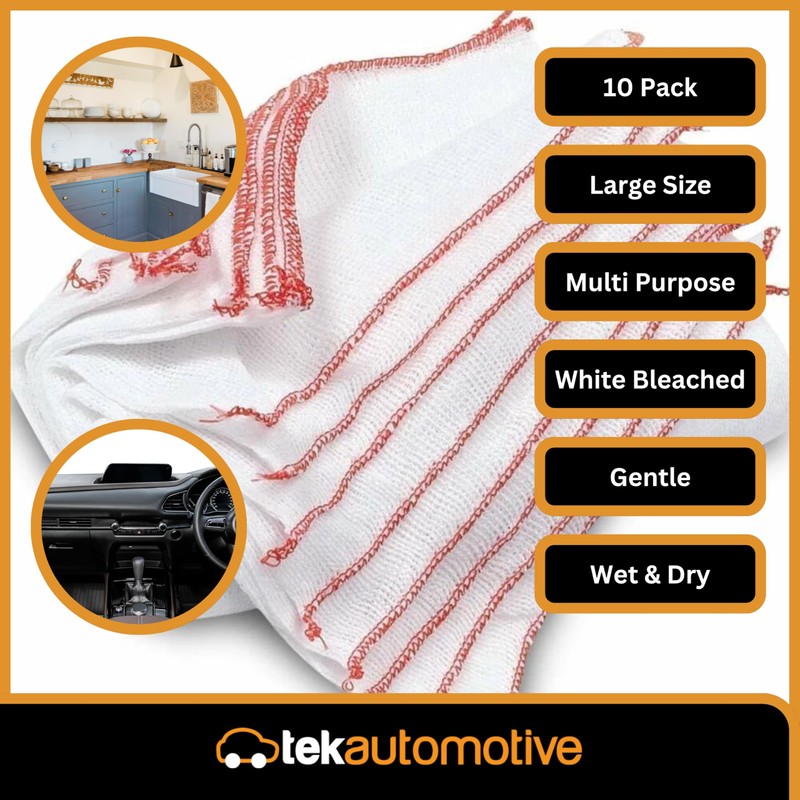Tek Automotive Large Cotton Dish Cloths – 10 Pack, White