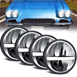 UNI-SHINE DOT Approved 5 3/4 5.75’’ Inch LED Headlights 4PCS White DRL H4 Hi/Low Headlight Plug and Play Compatible with Classic Muscle Cars Gran Torino P-eterbilt Semi 349 359 Truck Pickup