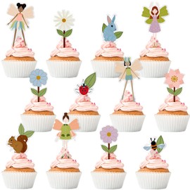 Decoración para cupcakes de hada del bosque – 24 unidades con temática de bosque para niñas, cumpleaños, baby shower, decoración de tartas para decoración de fiesta de té temática de hadas