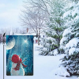 Jauageon Snowman Cardinal Garden Flag Merry Christmas Garden Flag Xmas Nativity Night Winter Festive Holiday Vertical Double Sided Rustic Farmland Burlap Yard Lawn Outdoor Decor 12.5x18"