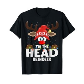 Christmas Matching I'm The Head Reindeer T-Shirt, Small, Black