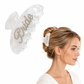 Bride Hair Claw Clip - Elegant Acrylic Rhinestone Claws Clip for Girls,Wedding Party Accessories for Brides,Shower Bachelorette Party & Engagement, Non-Slip Strong Hold Clips for All Hair Types