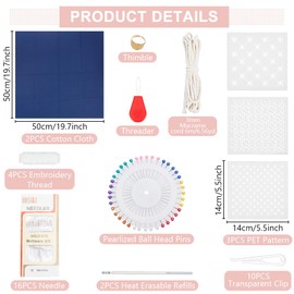 INFUNLY 3 Set Sashiko Drawstring Bag Kit Sashiko DIY Tote Bag Kit Flower Sashiko Fabric Sashiko Kit for Beginners Make Your Own Tote Bag Sashiko Thread and Needles Hand Sewing Kit for Adults