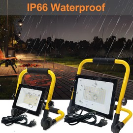 Hopelit Construction Spotlight, LED Construction Spotlight, 50 W, Cool White, Construction Spotlight, LED Work Light with Plug and Non-Slip Foldable Stand, Construction Site Lamp, Waterproof IP66 for