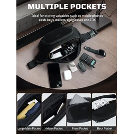 1TG Tactical Fanny Pack for Men Women, Large Capacity Bumbag 4 Pockets with 4 Storage Loops,1000D Nylon Hiking Waist Packs Adjustable Belt, Waist Bag– Ideal for Commuting, Travel and Outdoors