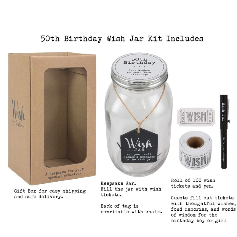 Top Shelf 50th Birthday Wish Jar With 100 Tickets, Pen,