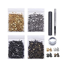N/H - Juego de 400 remaches tubulares de doble cabeza, 4 colores de latón con herramientas de fijación para manualidades de cuero, ropa, zapatos, bolsas, cinturones, reparación y decoración (5 x 5 mm)