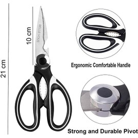 Multi Purpose Super Scissors Heavy Duty Kitchen Shears, Stainless Steel Utility Scissors for Meat, Fish, Herbs, Vegetables, BBQ, Non Slip Grip, Nut Cracker, Bottle Opener, Magnetic Cover,