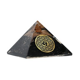 Large Orgone Pyramid | Black Tourmaline Pyramid Crystal | OM Flower of Life Orgonite Pyramid | Organ Pyramids Positive Energy Healing
