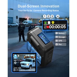 BOBLOV F2 Body Camera with Dual-Screen, 128G Body Worn Camera with Chest Vest, GPS Enabled, 2K Body Cam with Intuitive Large Button for HD Video Security Guard, Police, Delivery Recording
