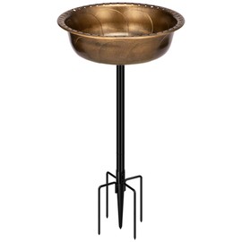 VIVOHOME Polyresin Bird Bath Bowl with Metal Stake, 29 Inch Height Outdoor Freestanding Birdfeeder, Capacity 1.4 Gallons, 5-Pronged Base, Copper