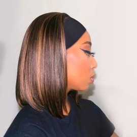 Destacar Diadema Pelucas Para Mujeres Negras Corto Marrón Yaki Pelo Recto Diadema Peluca Para Poner Y Llevar Peluca Sin Pegamento Peluca Sintética De 