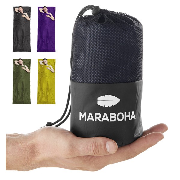 Sac de couchage en microfibre douce Maraboha - Petit, léger et fin - Avec compartiment pour coussin - Sac de couchage idéal pour les randonneurs et dans les pays chauds