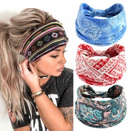 scicent 14335 Women's Wide Elastic Hair Accessories Multicoloured Soft Turbans Fashion Headbands for Women Pack of 3