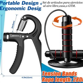 Fitness Sport Outdoor Exercise Equipment Set, Quick Rotation Jump Rope and Adjustable Hand Exerciser 5-60kg (Red)