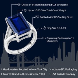 Gem Stone King 925 Sterling Silver Customized and Personalized Name Engraved 14X10MM Emerald Cut Gemstone Birthstone Solitaire Ring For Women (Size 7)