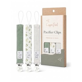 Paquete de 3 clips para chupete de perlas de cobre: clips de punto premium para bebés y niños – Elegante clip de acero inoxidable para chupete – Clips para chupete de bebé para no más gotas de piso –