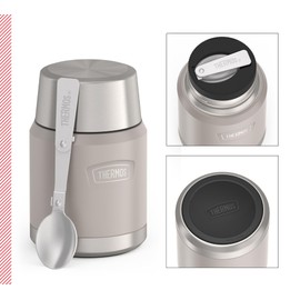 Thermos ICON Food Jar 0.47 L, Beige Matt Sandstone, Food Jar 470 ml, Double-Walled 18/8 Stainless Steel, Keeps Warm and Cold, with Folding Spoon, Non-Slip Base, Completely Leak-Proof