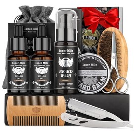 XIKEZAN - Kit para Crecimiento y Cuidado de Barba: Aceite, Bálsamo, Cepillo, Peine y Tijeras
