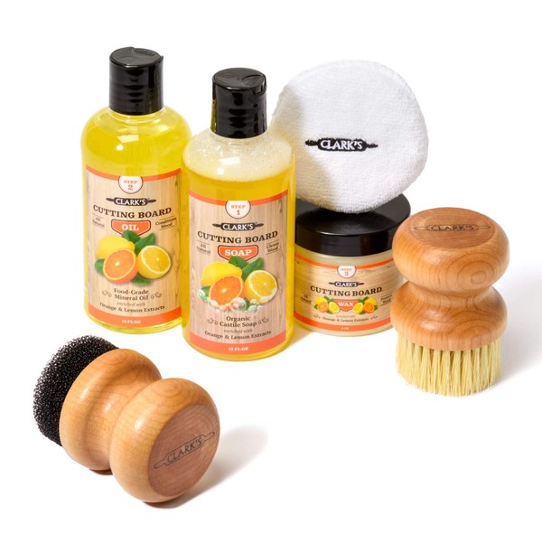 CLARK'S Cutting Board Oil And Wax Kit - Restore The Beauty Of Your Wood - 3-Step Care Solution - Clean Your Wood In All Natural Chemical Free Way - Prevents Cracking Or Warping - Food Safe