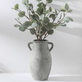 Lyeec Large Ceramic Rustic Vase,11.3 inch Tall Farmhouse Flower Vase with 2 Handles for Home Decor, Living Room Entryway Table Centerpiece Decor