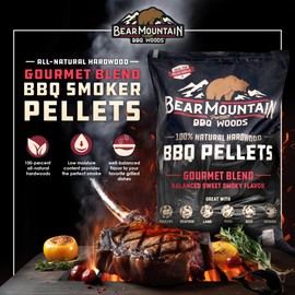 Bear Mountain All Natural Wood Pellets for Smoker, Grill & BBQ, 40 Lbs, Gourmet Blend - Premium Hardwood Barbecue Pellets for Indoor and Outdoor Grilling