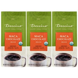 Teeccino Maca Chocolaté Chicory Coffee Alternative - Ground Herbal Coffee That’s Prebiotic, Caffeine Free & Acid Free, Dark Roast, 11 Ounce (Pack of 3)